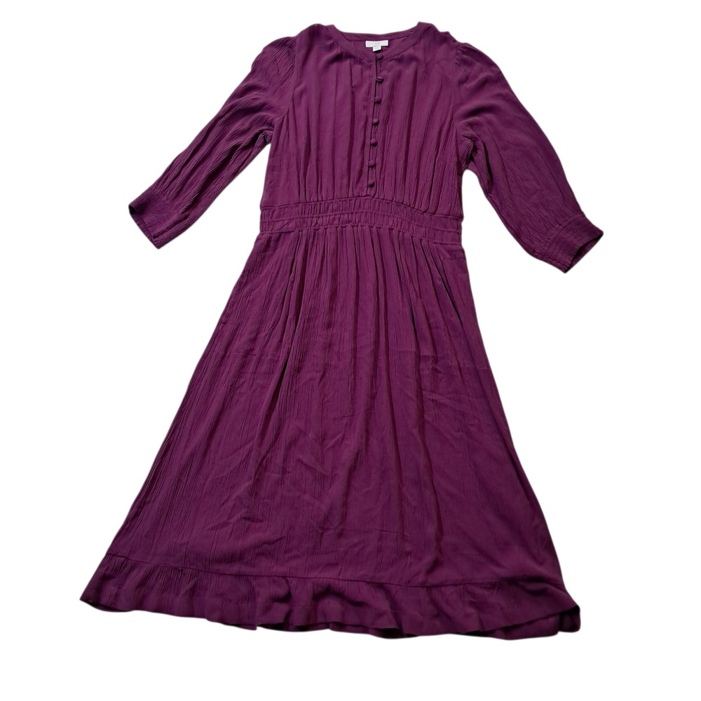 J. Jill Smocked Details Tiered Dress Womens Medium Maxi‎ Purple Plum Romantic